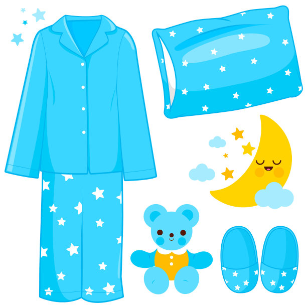 蓝色的儿童睡衣与睡眠时间有关图片下载