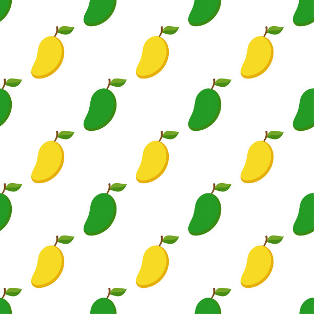 平滑的芒果孤立在白色背景上，水果图案纹理织物，简约风格的壁纸，原料新鲜的水果，矢量素材图片