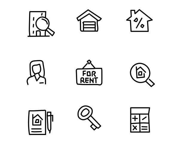 房地产手绘图标集设计说明，手绘风格设计图片下载