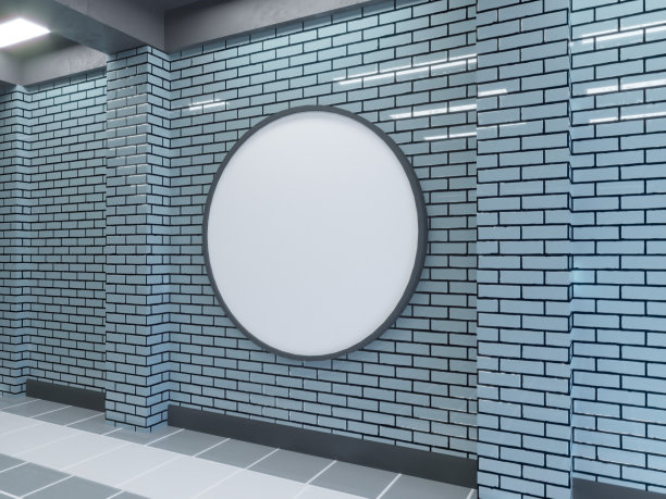 大型海报在地铁车站三维插画空间，车站，地铁，模板，三，地下，上，墙，白色图片下载