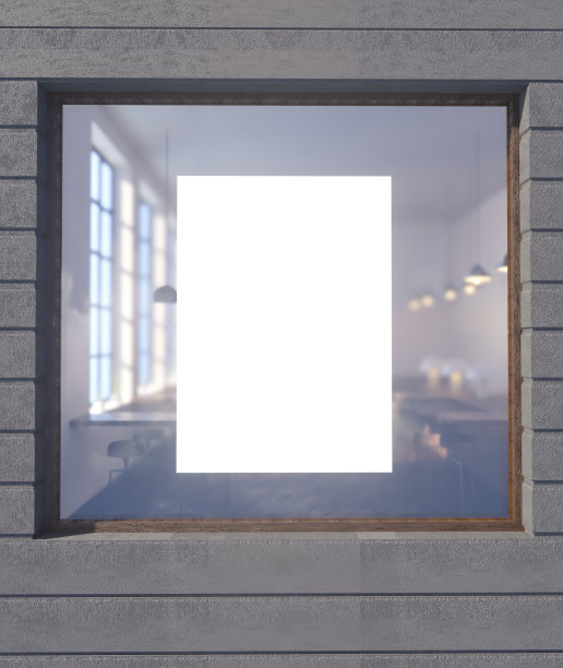 3d插画海报上的窗口标志，空间，商店，街道，上，视图，墙壁，白色，窗户图片下载