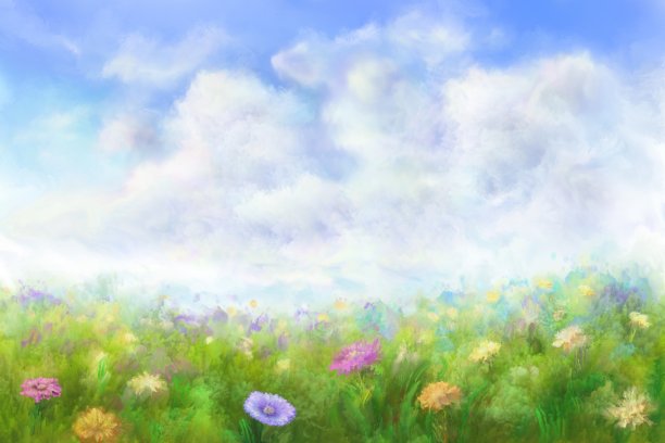 夏日草地，油画图片下载