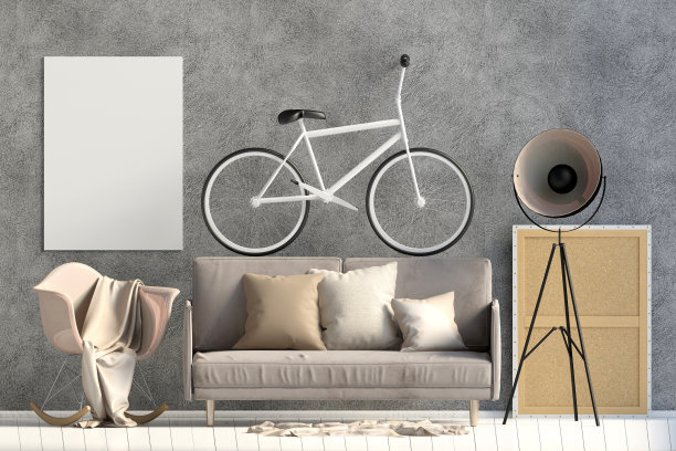 配有沙发和椅子的现代室内装潢。3 d演示。图片下载