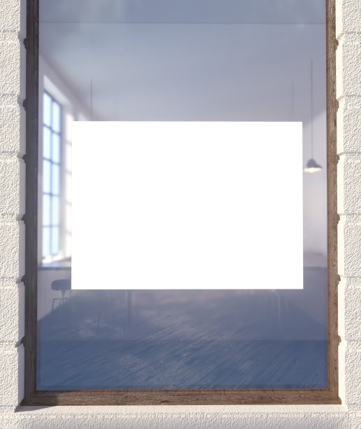 3d插画海报上的窗口标志，空间，商店，街道，上，视图，墙壁，白色，窗户图片下载