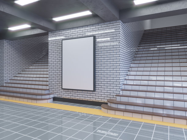 大型海报在地铁车站三维插画空间，车站，地铁，模板，三，地下，上，墙，白色图片下载