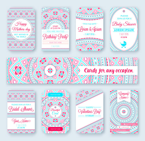 一套婚礼模板。生日贺卡。部落的主题。理想的保存日期。婴儿洗澡。情人节。母亲的一天。邀请。图片下载