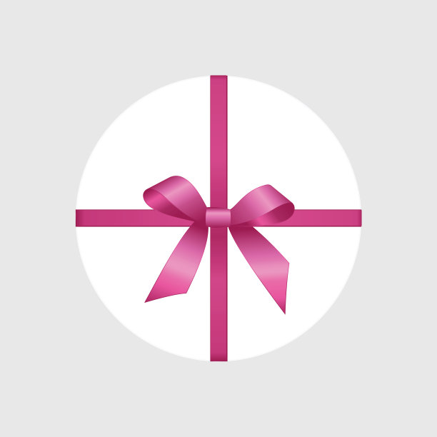 矢量白色圆形礼盒与闪亮的粉红色缎子蝴蝶结和丝带俯视图近距离孤立的背景图片下载