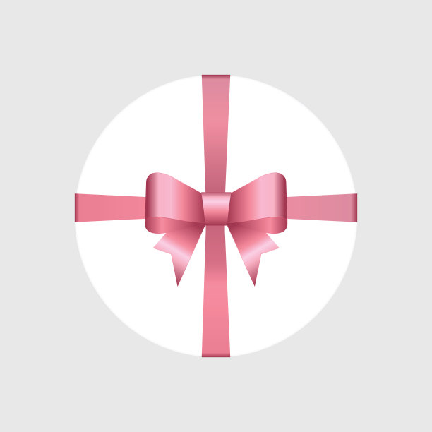 矢量白色圆形礼盒与闪亮的粉红色缎子蝴蝶结和丝带俯视图近距离孤立的背景图片下载