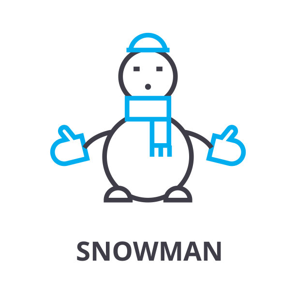 雪人细线图标、符号、符号、插图、线性概念、矢量图片下载