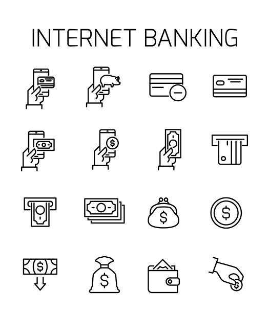 与网上银行相关的矢量图标集图片下载