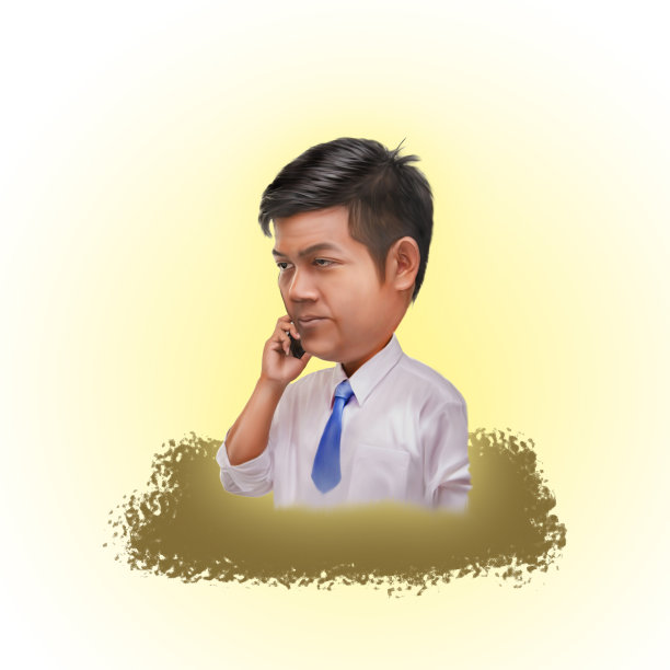 商人打电话或用电话数码画图片，拿着搞笑卡通的智能手机图片下载