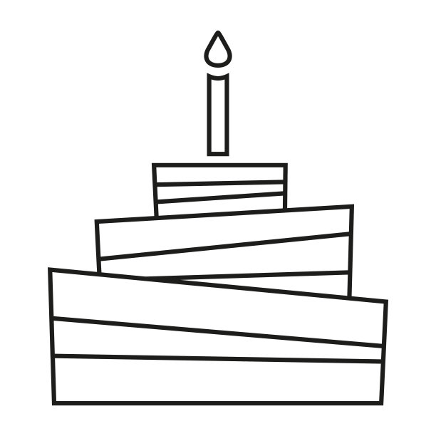 线条艺术黑白生日蛋糕图片下载