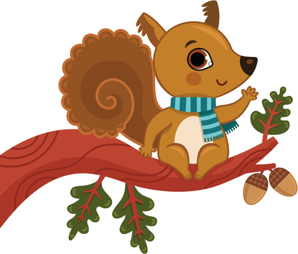 一个松鼠坐在树枝上的矢量插图。图片下载