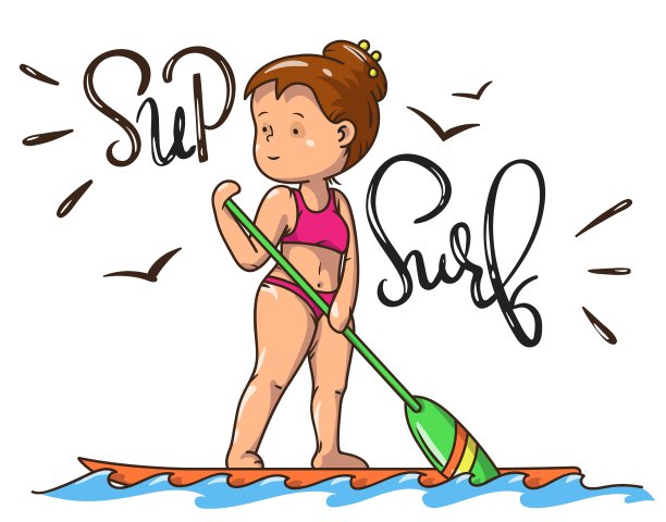 站起来划桨冲浪，矢量图像图片下载