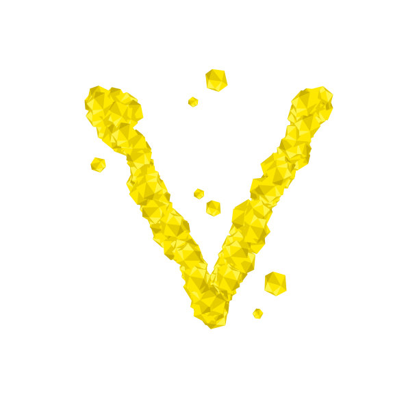字母水晶钻石3D虚拟设置字母V插图宝石概念设计黄色，孤立在白色背景，矢量eps 10图片下载
