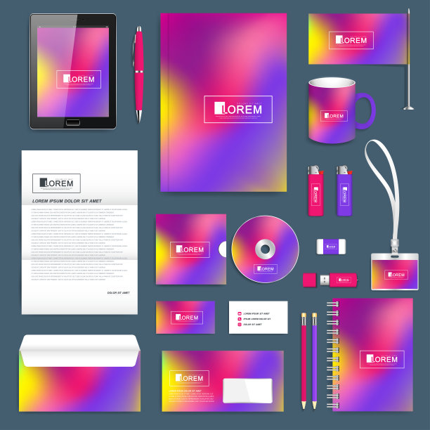 矢量企业标识模板的业务集。现代文具模型。抽象流体三维形状矢量时尚液体颜色背景。彩色流体图形组成。品牌设计图片下载