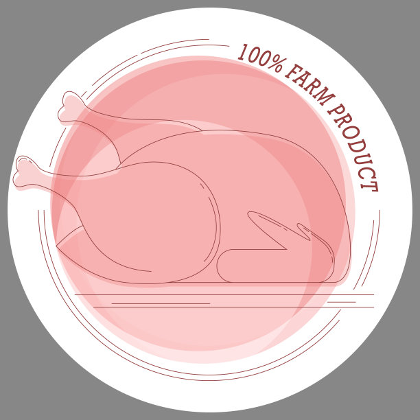 贴纸100%的农产品与鸡的形象在风格的线条艺术。向量。用于印刷不干胶、不干胶、产品符号图片下载