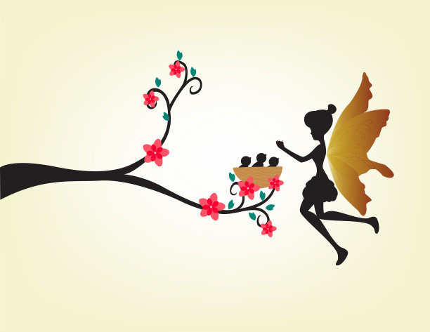 一个精灵和鸟的剪影图片下载