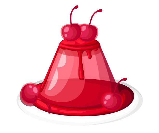 可爱的红色透明樱桃果冻在盘子水果明胶甜点装饰樱桃矢量插图孤立在白色背景的网站页面和移动应用程序设计图片下载