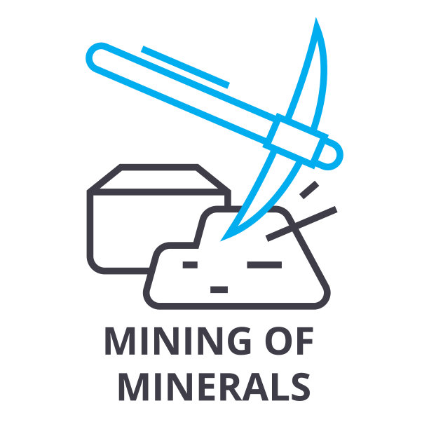 采矿矿物细线图标、符号、符号、插图、线性概念、矢量图片下载