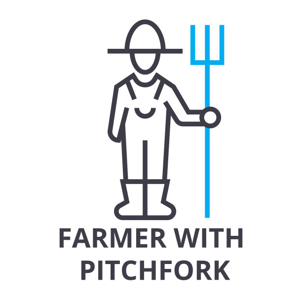 农民用草叉细线图标、符号、符号、插图、线性概念、矢量素材图片