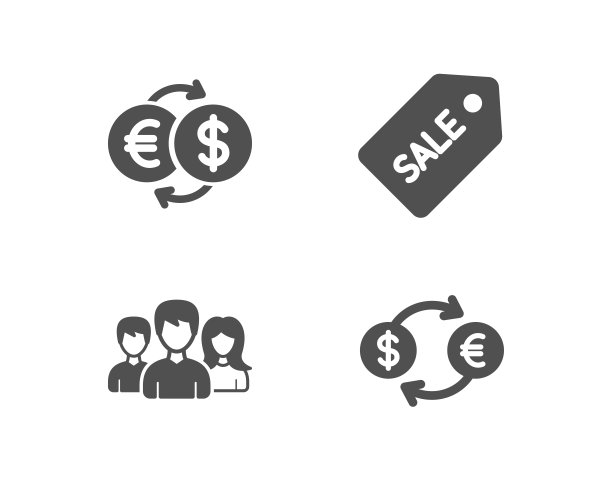 团队合作，金钱交换和销售票图标。货币兑换的迹象。图片下载