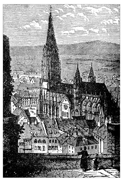 古董版画插图:弗莱堡大教堂图片下载