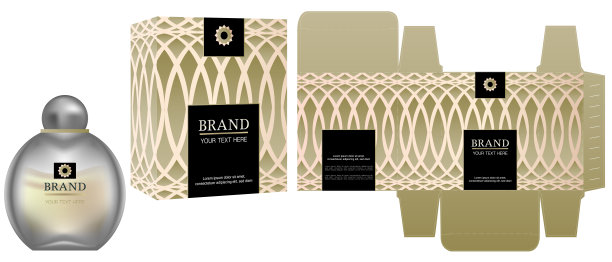 包装设计，化妆品容器的标签与豪华盒模板和模型盒。说明向量。图片下载