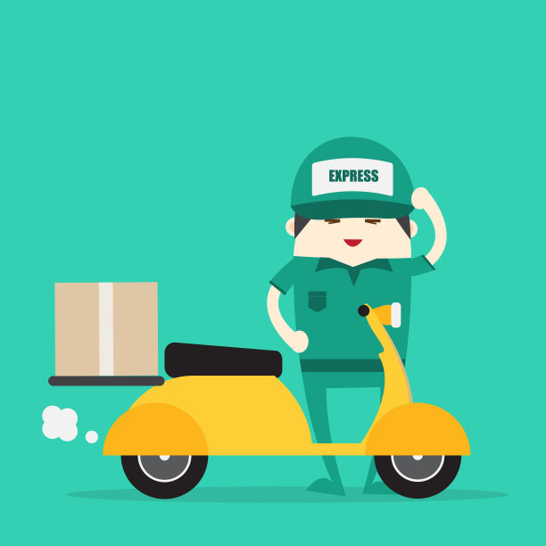 网上订购和快速送货服务。赶时髦的送货员骑摩托车。图片下载