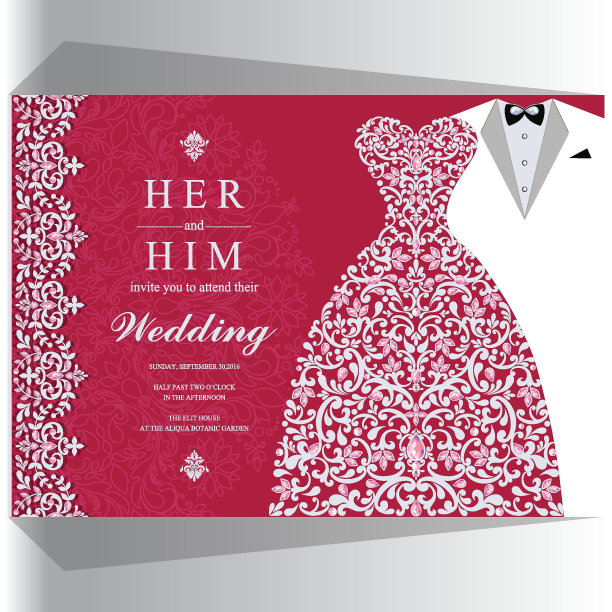 婚礼邀请卡模板与纸艺术和工艺风格在纸颜色的背景。图片下载