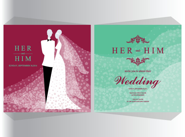 婚礼邀请卡模板与纸艺术和工艺风格在纸颜色的背景。图片下载