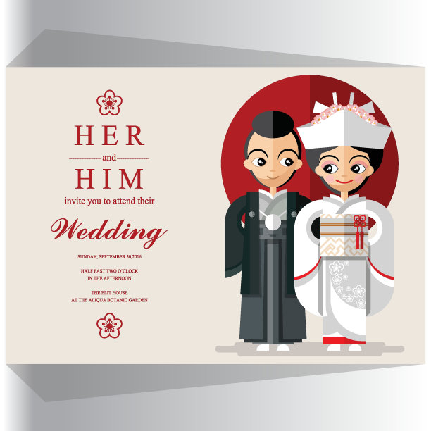 日本婚礼请柬。图片下载