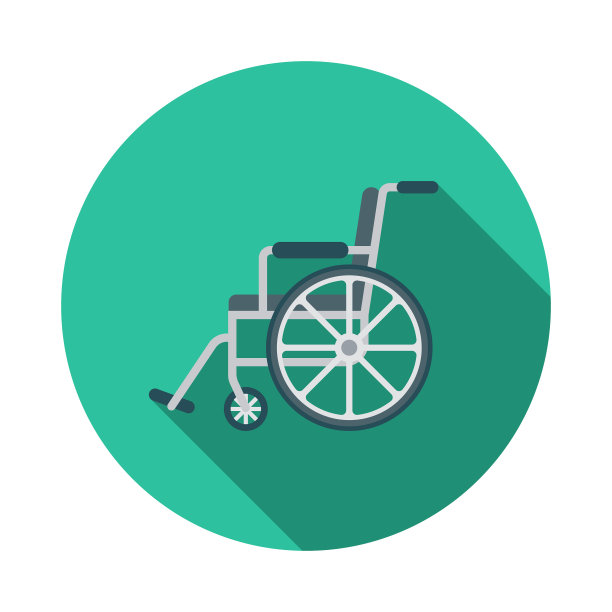 轮椅平面设计医疗用品图标与侧面阴影图片下载