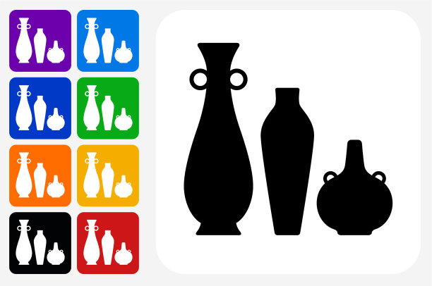 盆和花瓶图标方形按钮设置图片下载