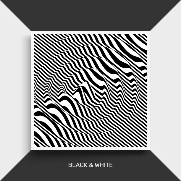 波形的背景。表面变形。带有光学错觉的图案。向量条纹图。黑白声波。封面设计模板。图片下载