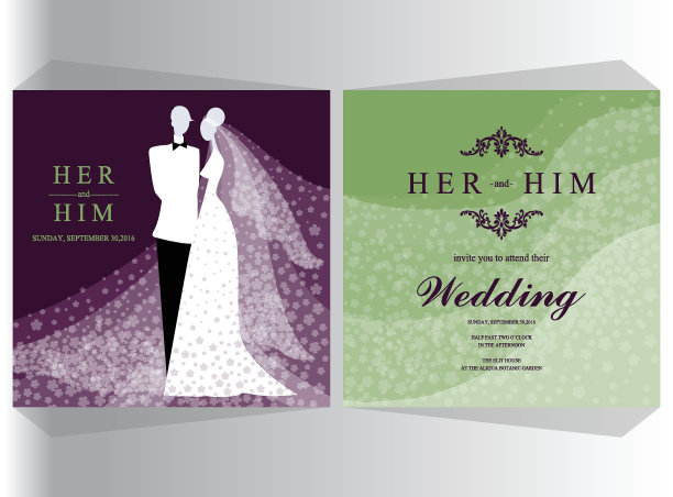 婚礼邀请卡模板与纸艺术和工艺风格在纸颜色的背景。图片下载