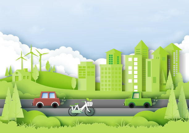 绿色生态城市具有环境和生态概念的纸艺术风格。图片下载