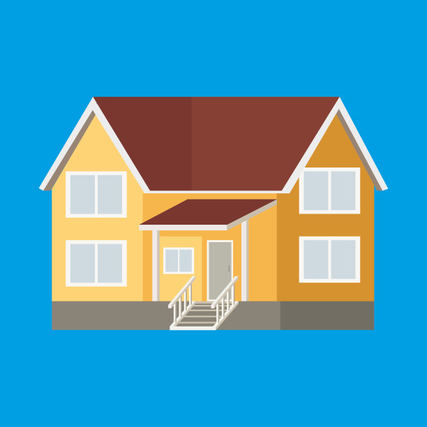 卡通房子，平面图标，孤立在蓝色背景图片下载