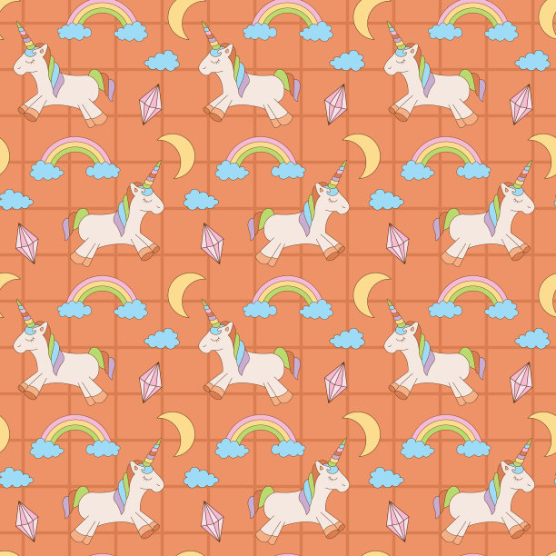 独角兽，彩虹，月亮，橙色广场上的云图片下载