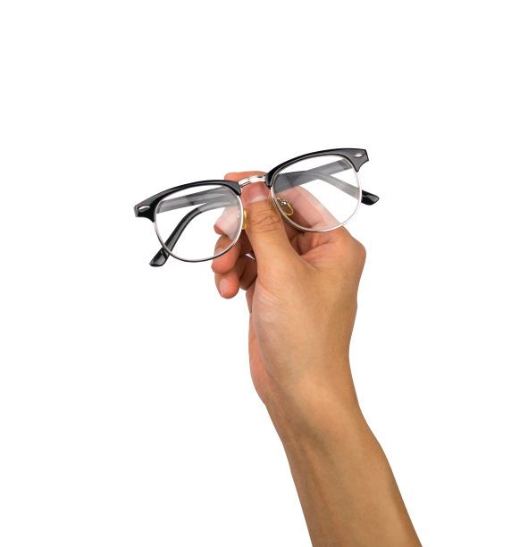 复古眼镜手握白色背景，与剪切路径图片下载
