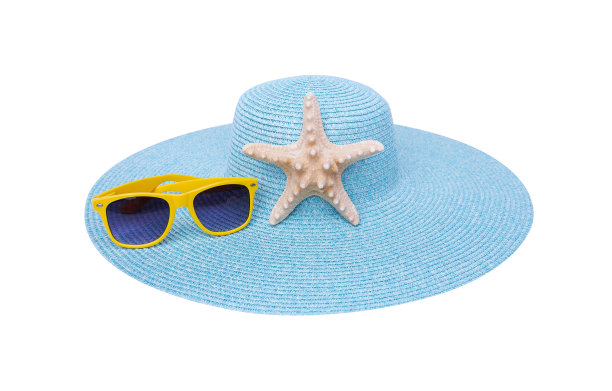 太阳镜，海星和帽子。图片下载