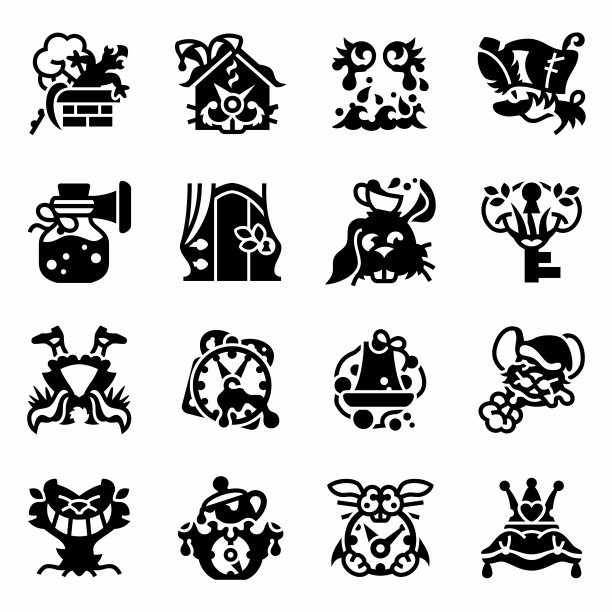 矢量爱丽丝仙境图标集图片下载