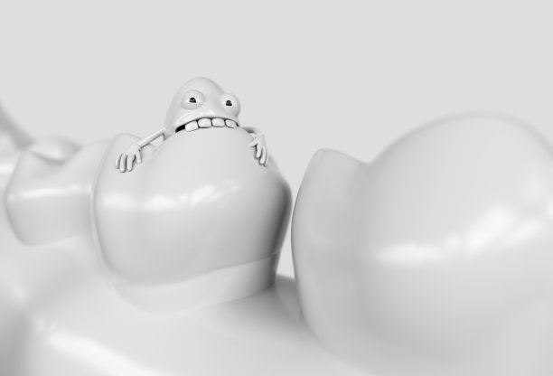 牙齿人类卡通细菌。龋齿细菌吃掉牙齿- 3D渲染图片下载