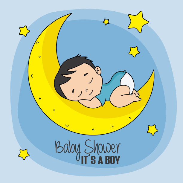 小男孩睡在月亮上图片下载