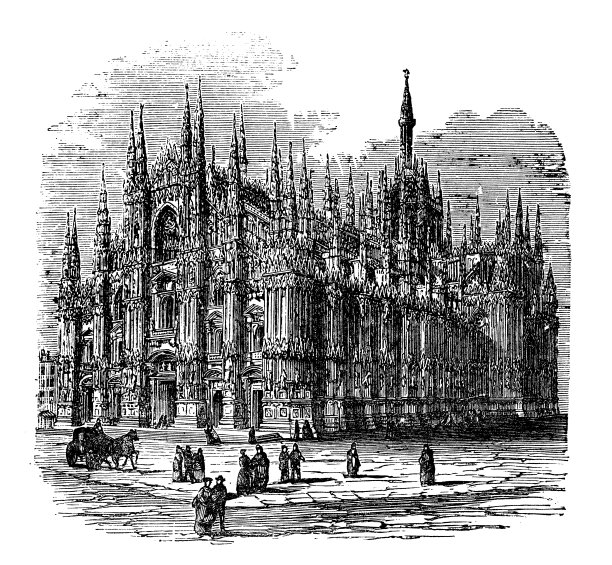 古代雕刻插图：米兰大教堂图片下载