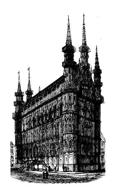 古董雕刻插图:市政厅，鲁汶图片下载