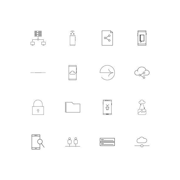 网络和数据库线性瘦图标集。勾勒出简单的矢量图标图片下载