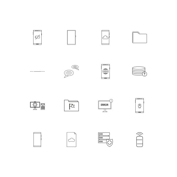 网络和数据库线性瘦图标集。勾勒出简单的矢量图标图片下载