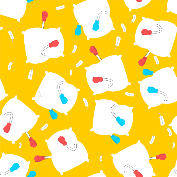 枕头大战的模式。拳击手套的坚固垫。决斗床亚麻布背景。矢量图图片下载