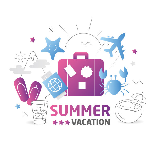夏季平面线条插图图片下载